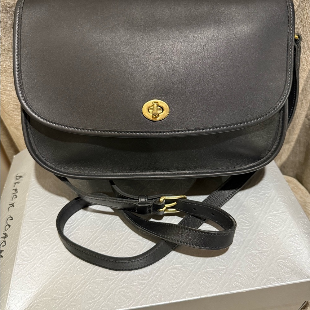 Coach Black Leather Crossbody Bag with Gold Accents